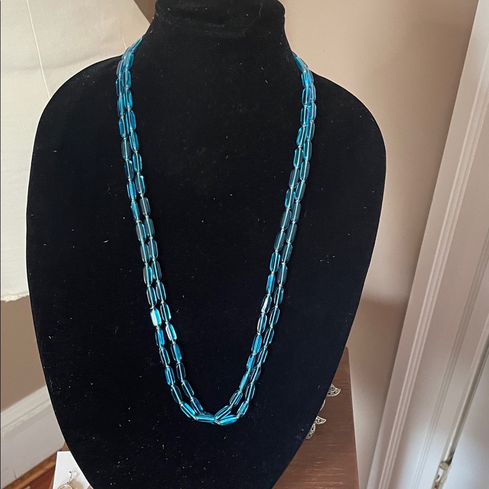 Vintage Czech  Elegant  Flapper Blue Glass Bead Necklace